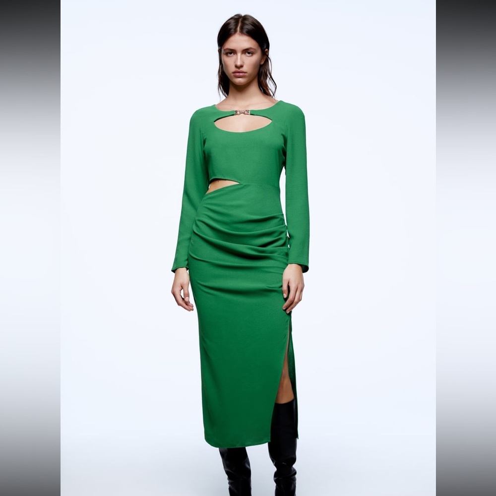 Zara green dress with cut outs